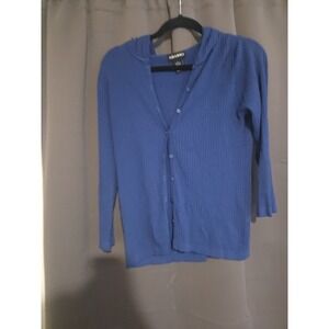 Adamo Blue Ribbed Knit Button Front Cardigan,‎ Adult Large Sweater, Hoodie
